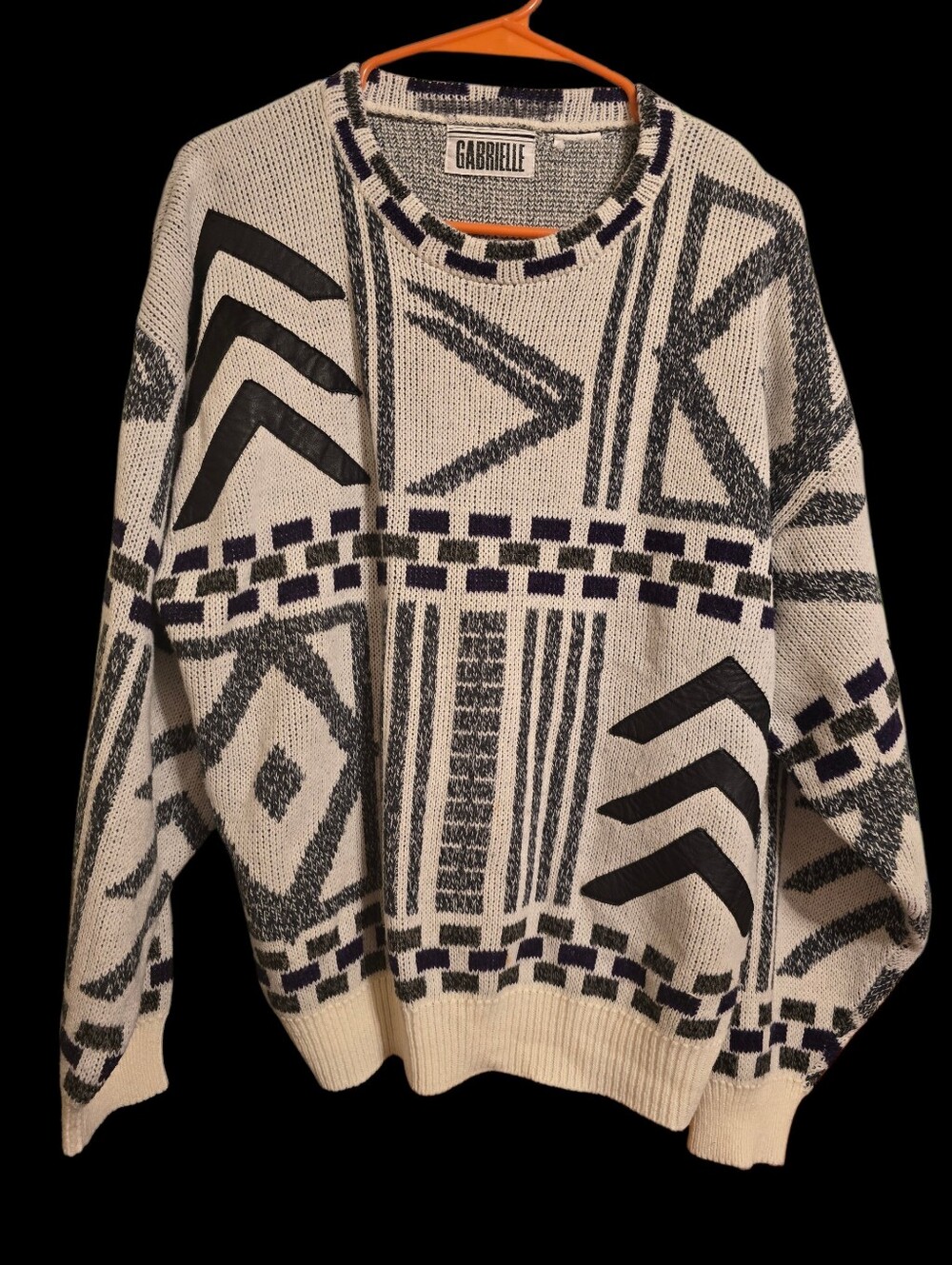 Vintage | Geometric Knit Sweater in Cream and Black